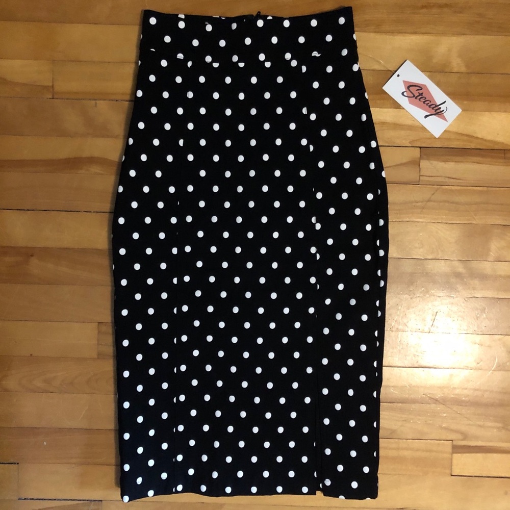 NWT XS/SM Rocksteady Retro Rockabilly Pinup Polka Dot Pencil Skirt - Picture 4 of 7